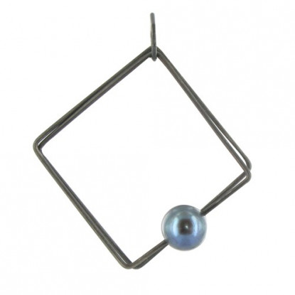 Pendentif Carré d'Argent 925 Oxydé et sa Perle Grise