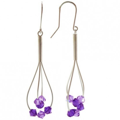 Boucles d'Oreilles Argent 925 6 Perles de Cristal Violettes