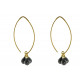 Boucles d'Oreilles Argent 925 Doré 3 Gouttes Facettées d'Onyx Noir