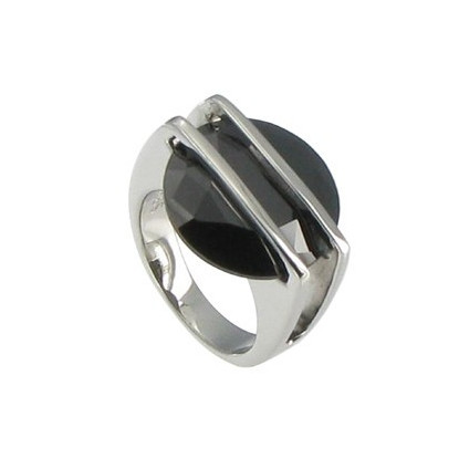 Bague Argent 925 Soucoupe Noire en Zirconium