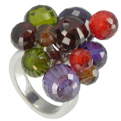 Bague Planètes de Fleurs Argent 925 et Zirconias Multicolores