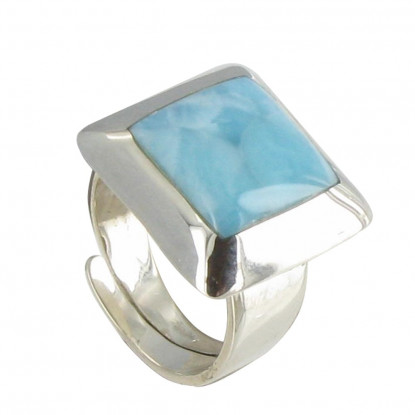 Bague Argent 925 Carré et Larimar Dominicain