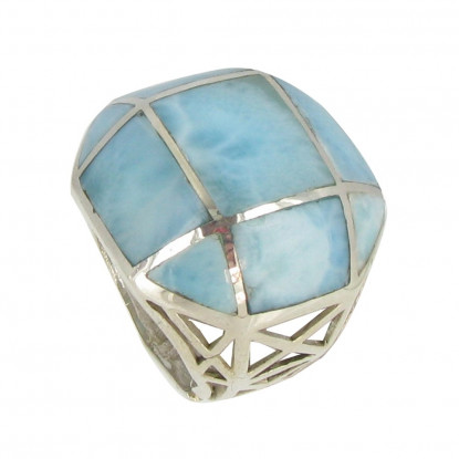 Bague Joyau Argent 925 et Quadrillé de Larimar