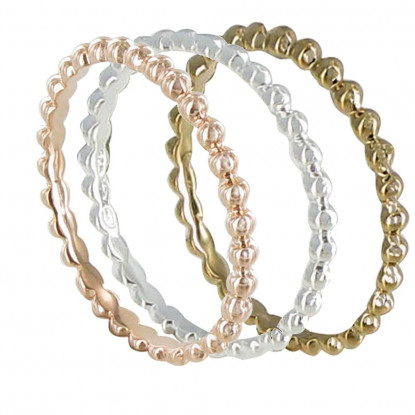 Set 3 Bagues Anneau de Billes Argent 925, Plaqué Or et Plaqué Or Rose