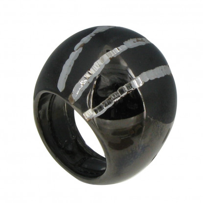 Grosse Bague Argent 925 Noire et Trois Rayures Argent