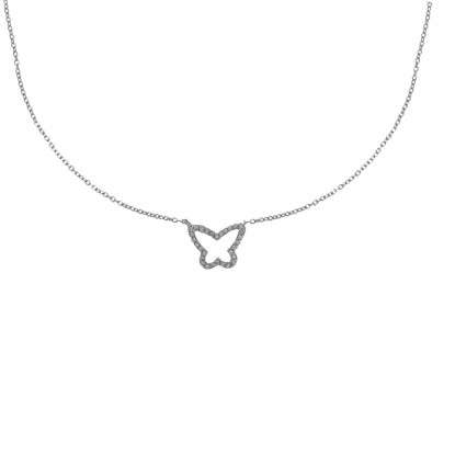 Collier Argent 925 Papillon Entouré de Strass
