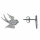 Boucles d'Oreilles Argent 925 Puces Hirondelles et Strass