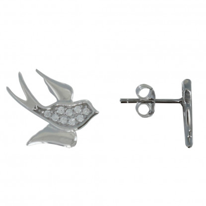 Boucles d'Oreilles Argent 925 Puces Hirondelles et Strass