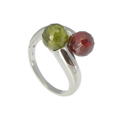 Bague Argent Toi et Moi Rouge et Verte
