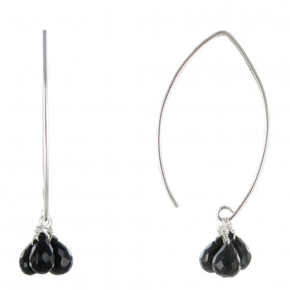 Boucles d'Oreilles Argent 925 3 Gouttes Facettées d'Onyx Noir