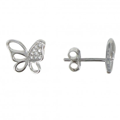 Boucles d'Oreilles Argent 925 Papillon Ajouré et Strass