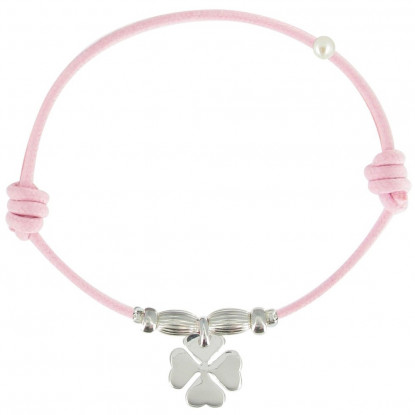 Bracelet Lien Trèfle Argent Lien Coton Rose
