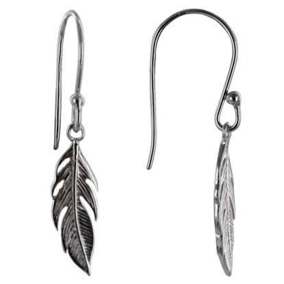Boucles d'Oreilles Argent Rhodié Petite Plume