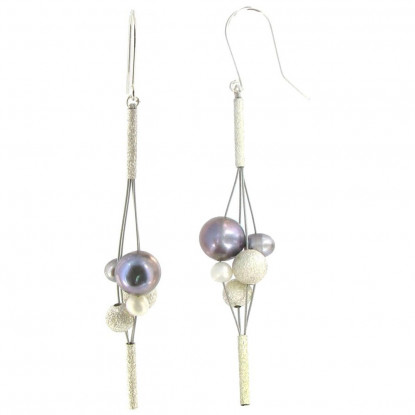 Boucles d'Oreilles Grappe de Perles de Cultures et Argent