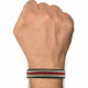 Bracelet Homme Cuir Marron Foncé Galon Rouge et Beige
