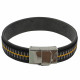 Bracelet Homme Cuir Noir Galon Jaune et Noir