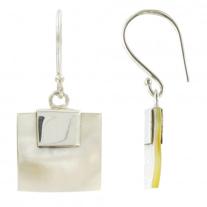 Boucles d'Oreilles Argent et Carré de Nacre
