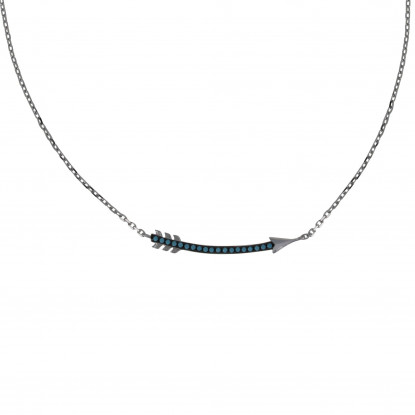 Collier Argent Rhodié Flèche et Points Bleus