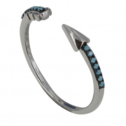 Bague Argent Rhodié Flèche et Points Bleus