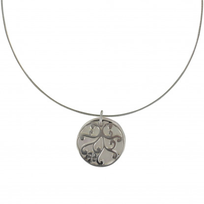 Collier Argent Cercle de Nacre Ivoire et Arabesque