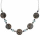 Collier Chaine Argent Disque Nacre Tigrée et Pépites de Larimar