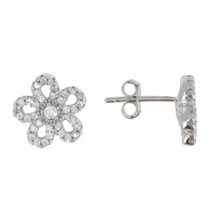 Boucles d'Oreilles Argent 925 Marguerite et Strass