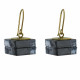 Boucles d'Oreilles Cube en Laiton et Feuilleté en Verre Noir