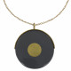 Collier Sautoir Chaine et Point Laiton Cible en Verre Noir
