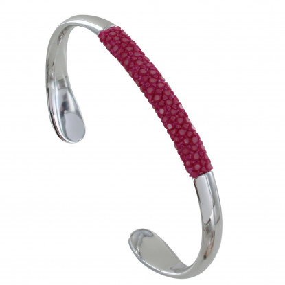 Bracelet Demi Jonc Rhodium et Galuchat Colors