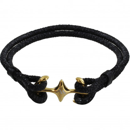 Bracelet Mixte Rhodium Plaqué Or Double Ancre et Galuchat - 18cm Classics