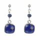Boucles d'Oreilles Argent Perle et Pavé de Lapis Lazuli Facetté