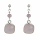 Boucles d'Oreilles Argent Perle et Pavé de Quartz Rose Facetté