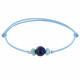 Bracelet Lien de Coton Perle de Lapis Lazuli Deux Anneaus de Larimar et d'Argent