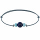 Bracelet Lien de Coton Perle de Lapis Lazuli Deux Anneaus de Larimar et d'Argent