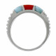 Bague Argent Deux Carrés de Larimar et Un Carré en Corail Rouge