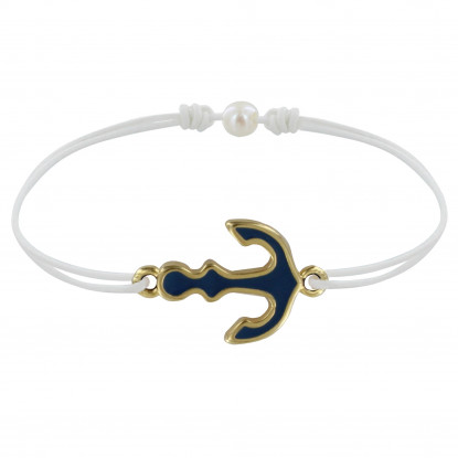 Bracelet Lien Médaille en Laiton Ancre émaillée Bleu Foncé