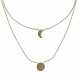 Collier Double Chaine Plaqué Or Lune et Croissant de Lune