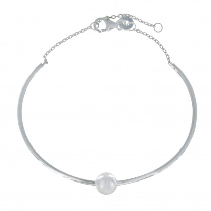Bracelet Argent Rhodié Demi Jonc et Perle