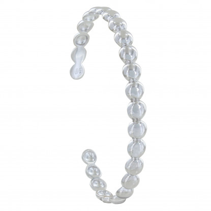  Bracelet Argent Rhodié Demi Jonc Perles Plates