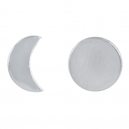 Boucles d'Oreilles Argent Rhodié Lune et Croissant de Lune
