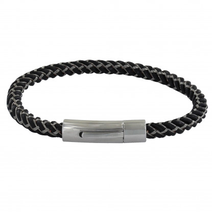 Bracelet Homme Cuir et Acier Tréssé Rond