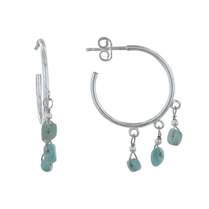 Boucles d'Oreilles Argent Créoles et Breloques de Larimar