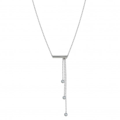 Collier Argent Rhodié Trois Chainettes et Strass
