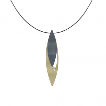 Collier Plaqué Or Feuilles Argent Oxydé et Strass - Petit Modèle