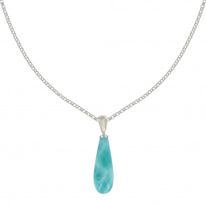 Collier Chaine Argent et Pendentif Goutte de Larimar