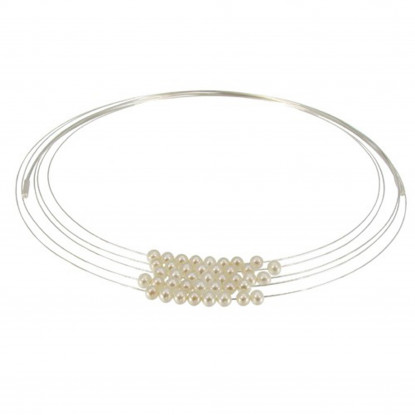 Collier Multi-fils Argent Rhodié et Perles Blanches