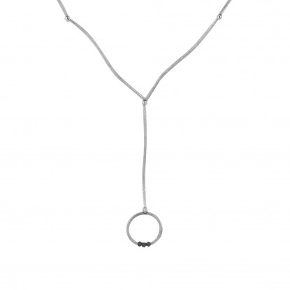 Collier Cravate Anneau en Argent Brossé et 3 Diamants Noirs