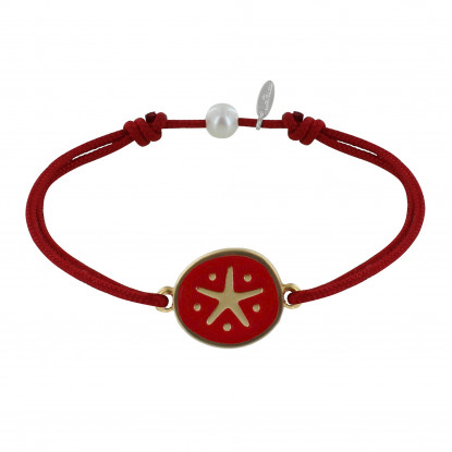 Bracelet Lien Médaille en Laiton Etoile émaillée Rouge
