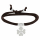 Bracelet Double Tour Lien Satin et Trèfle Argent