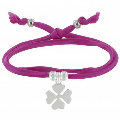 Bracelet Double Tour Lien Satin et Trèfle Argent